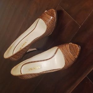 Prada Brown Peep Toe Pumps 38